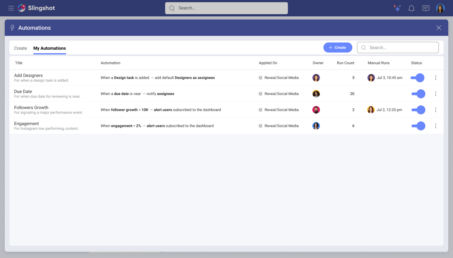 My automations list view