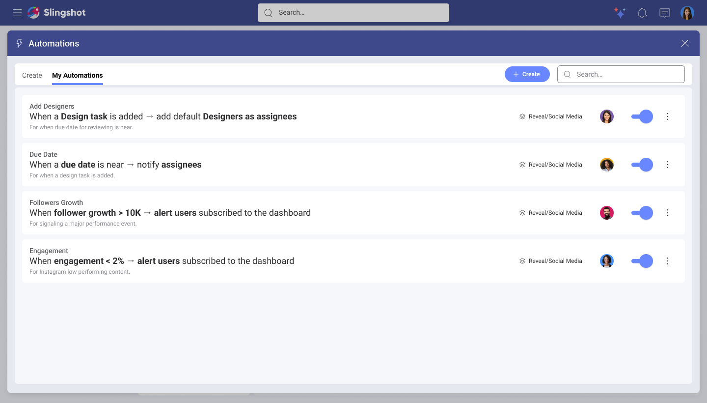 My automations grid view
