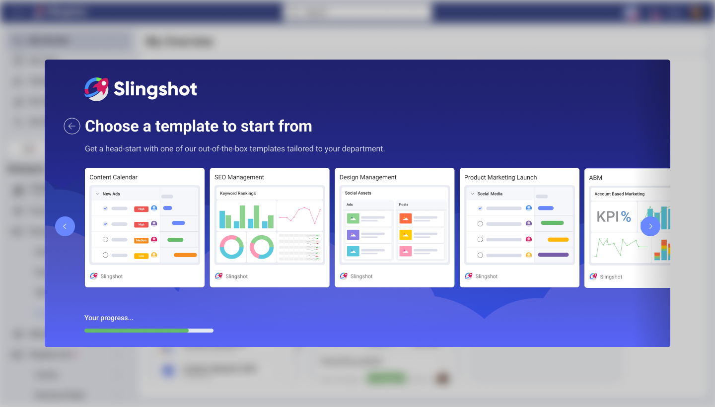 Onboarding template selection screen