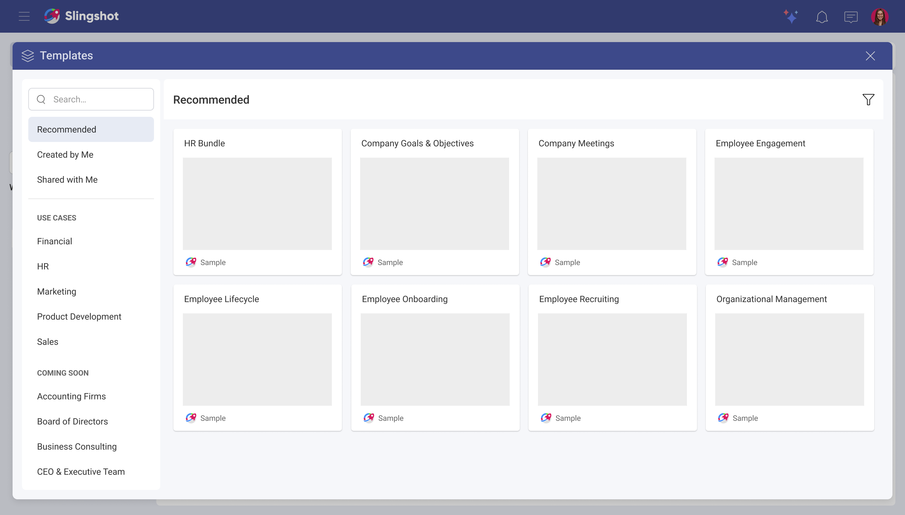 Template selection interface